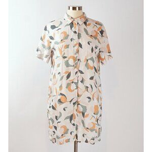 Rachel Zoe Linen Floral Short Sleeve Button Front Shirt Dress - Size Medium